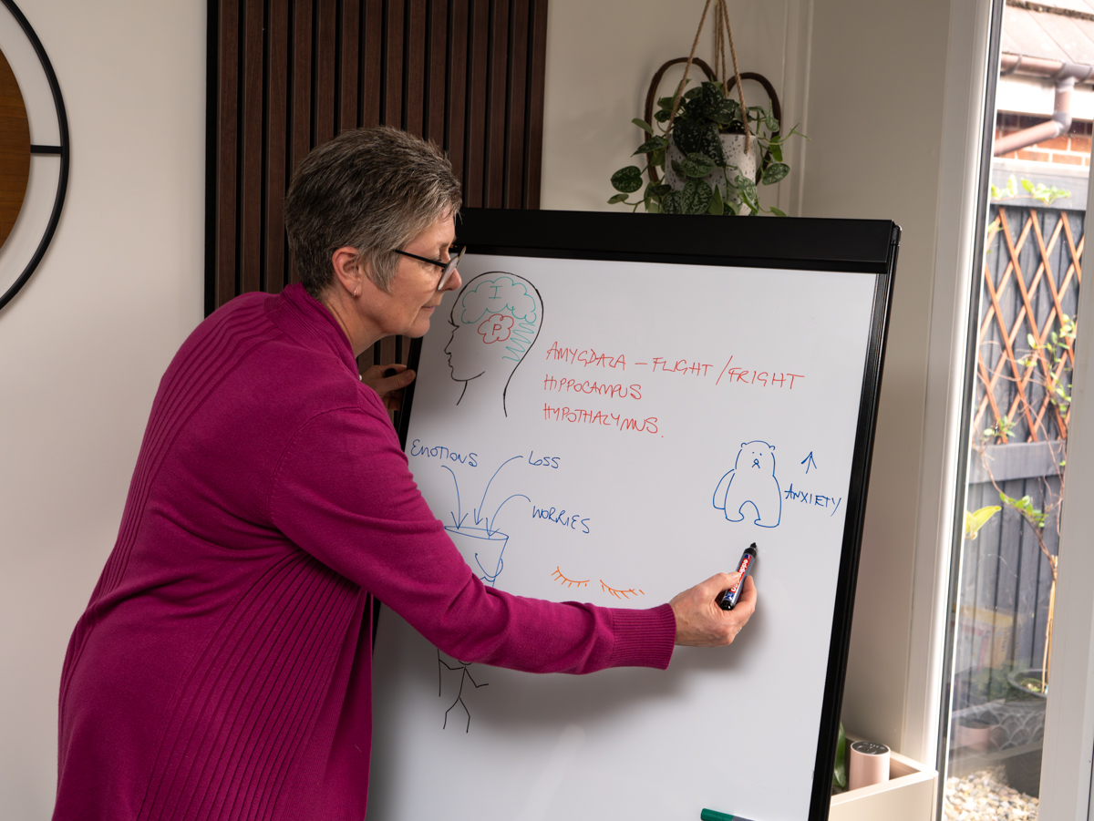 Jo Naylor Hypnotherapist leading a brain revision session